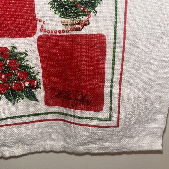 Vintage Christmas Tea Towel Colonial Williamsburg Red & Green Linen 1990s - Picture 3 of 10